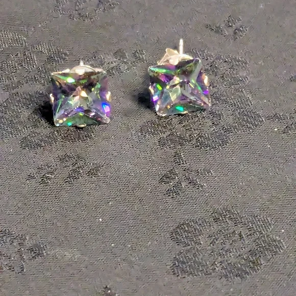 🆕 Simulated Mystic Topaz Earrings Memorizing CZ Stud Earrings Sterling Silver - Picture 6 of 13